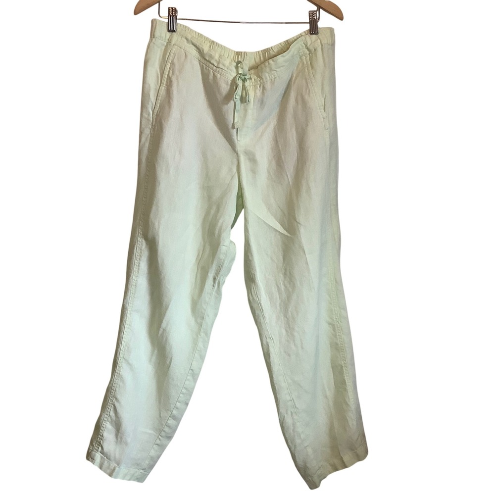 J. Jill Love Linen Pants Womens Large Pale Green Drawstring Waist 100% Linen